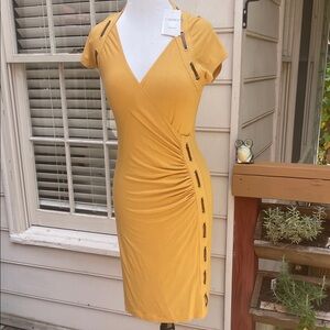 NWT- Carmen Marc Valvo Mustard Yellow Midi Dress